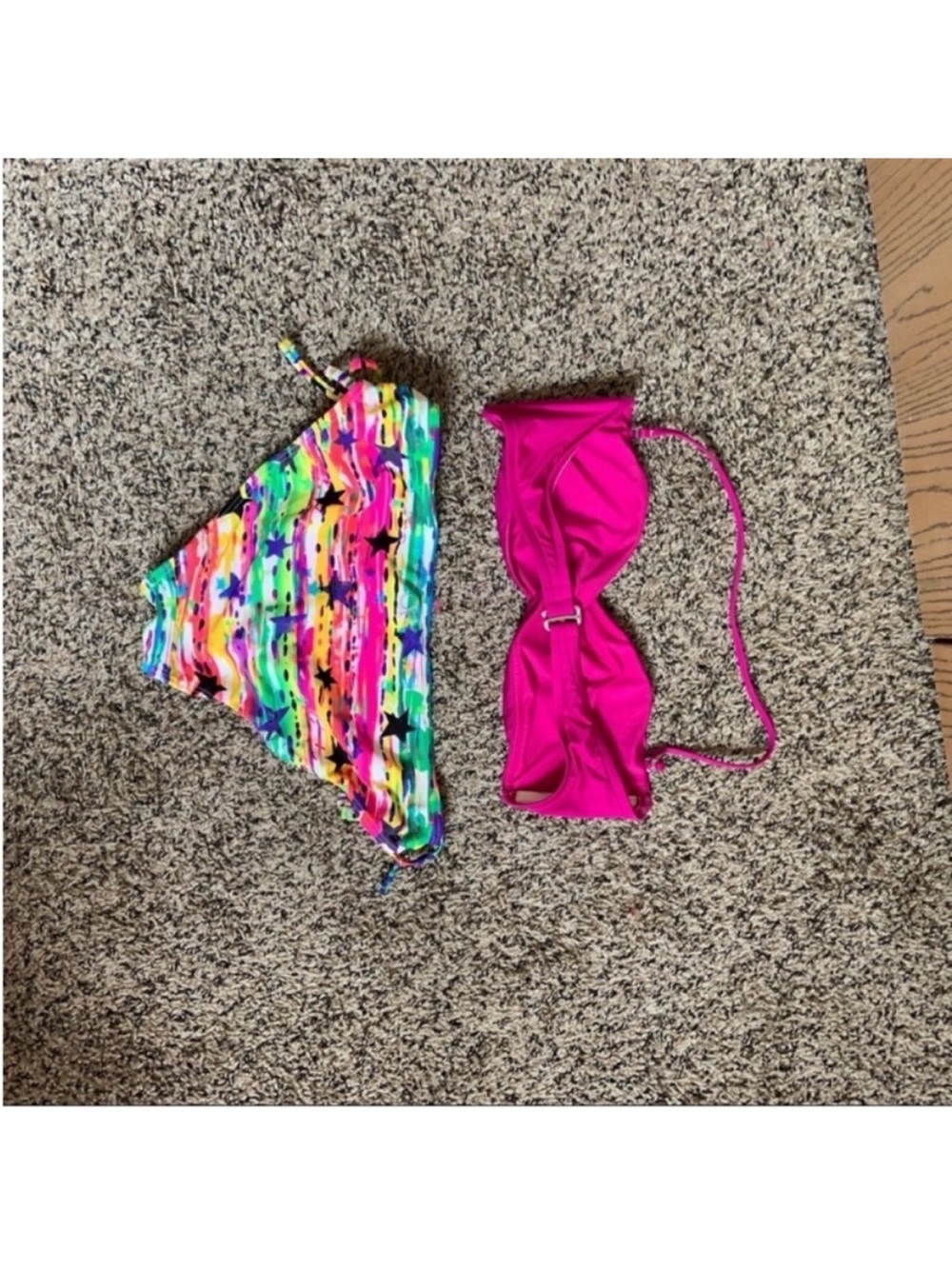 GUC L multicolor Bikini with pink strapless top vintage 90s/y2k